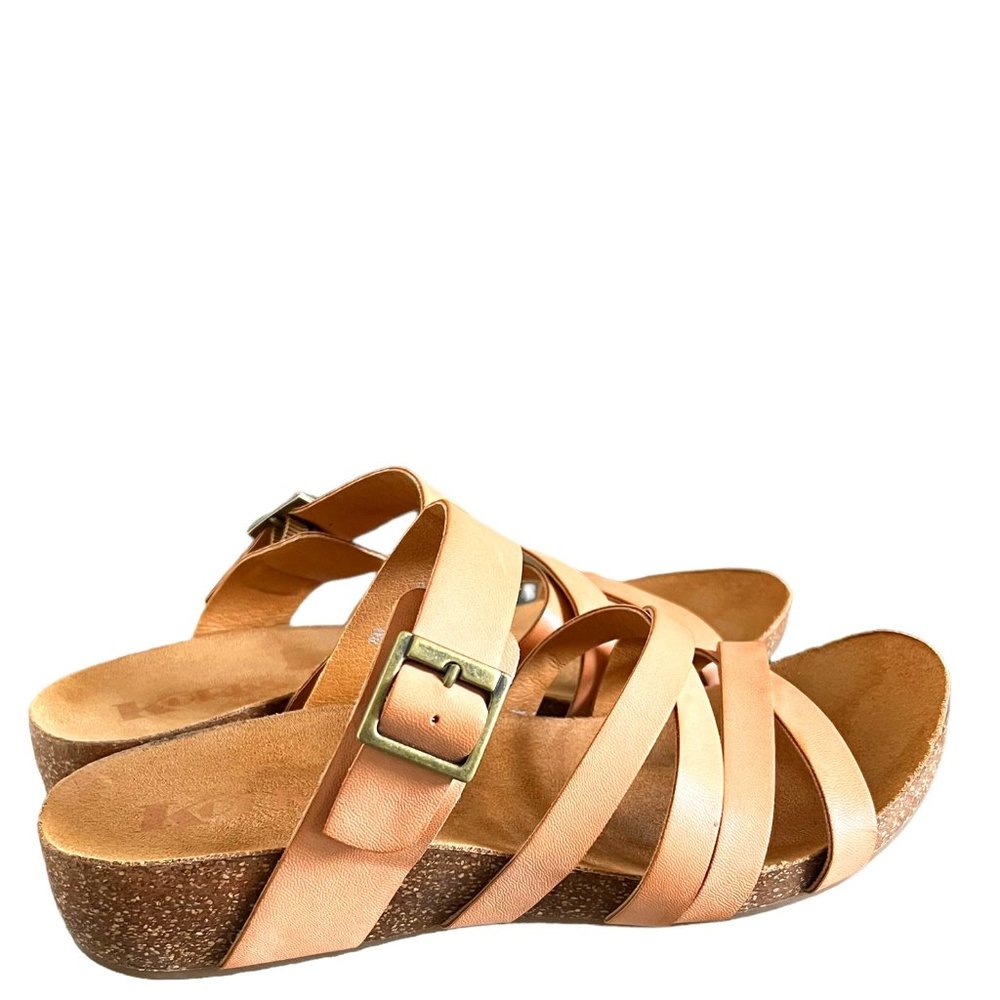 Korks Aster Wedge Slip-On Leather Strappy Sandal In Light Tan/Peach Size 8